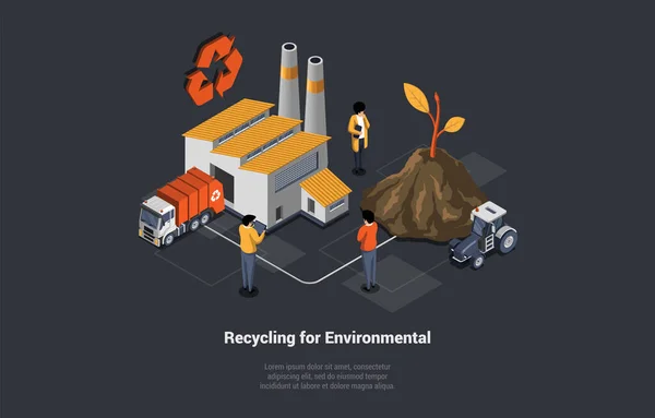 Zero Waste Recycling Environmental Rubbish Separation Concept Personnages Collecte Tri — Image vectorielle