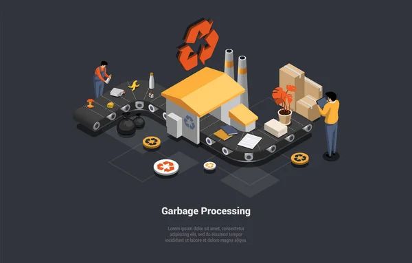 Zero Waste Recycling Garbage Processing Konzept Sortieren Und Komprimieren Von — Stockvektor