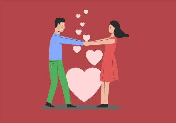 Loving Boyfriend Girlfriend Dancing Holding Hands Honor Happy Valentines Day — Stock Vector