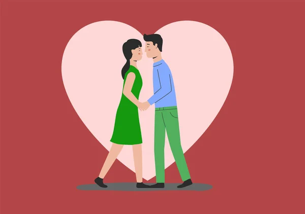 Namorado Namorada Beijando Segurando Mãos Honra Feliz Dia Dos Namorados —  Vetores de Stock