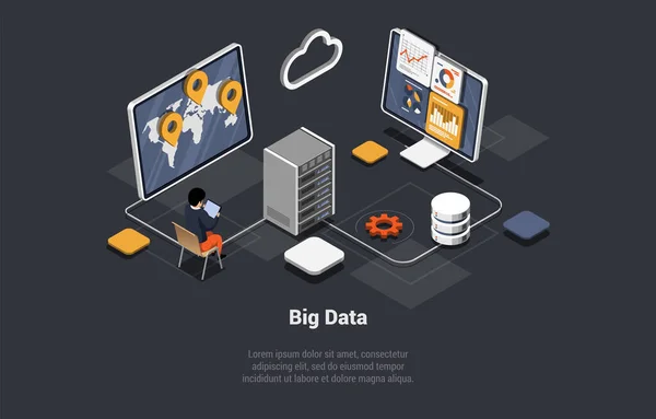 Centro Procesamiento Big Data Sala Servidores Con Bastidores Hardware Infraestructura — Vector de stock