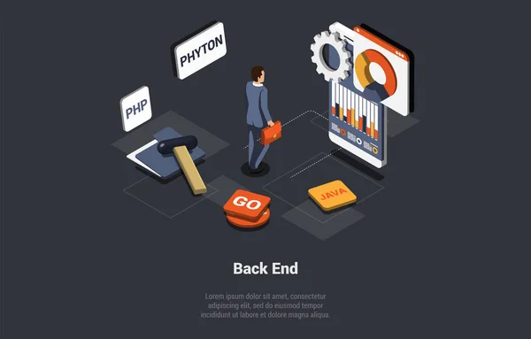 Front Och Back End Development Responsiv Webbdesign Webbgränssnitt Kodning Och — Stock vektor