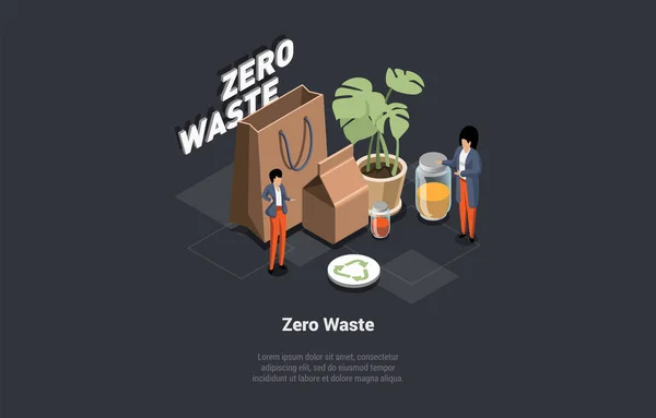 Zero Rifiuti Eco Friendly Riciclaggio Concetto Processo Spazzatura Oggetti Drogheria — Vettoriale Stock