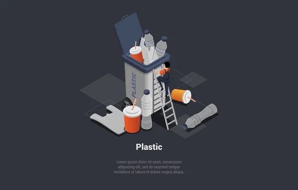 Zero Waste Wiederverwendung Umweltfreundlichkeit Mülltrennung Und Recycling Character Sammeln Und — Stockvektor