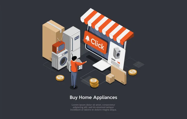Electronics Home Appliances Store House Equipment Online Shopping Concept 주인공은 — 스톡 벡터