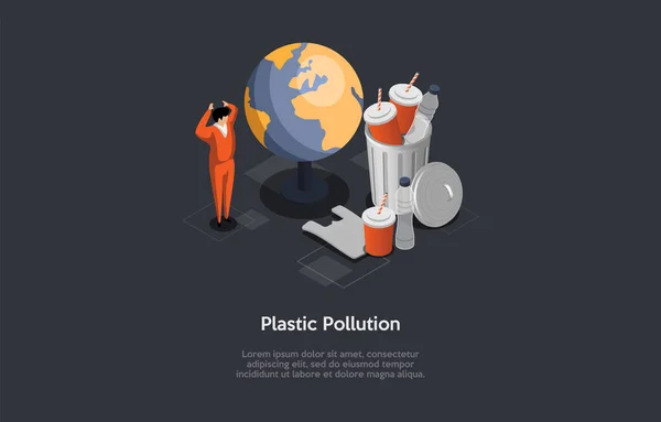 Zero Waste Solving Plastic Pollution Problems Reuse Eco Friendly Segregation — Stock Vector