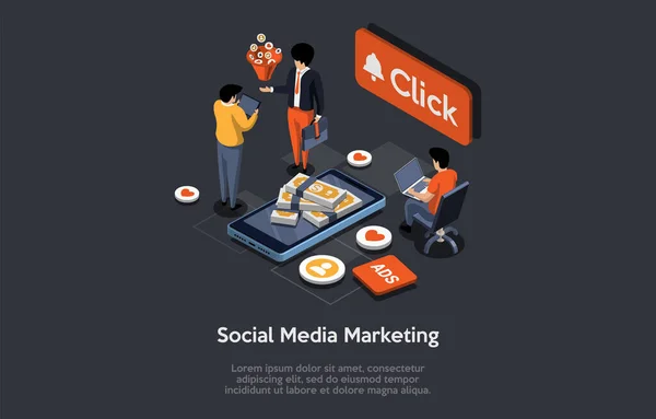Marknadsföring Sociala Medier Och Online Marknadsföring Smm Chefer Utveckla Framgångsrik — Stock vektor