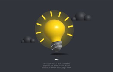 Business Idea Concept, Brainstorming. 3d Realistic Light Bulb. Metaphor of Psychology, Brain Study. Lighting Electric lamp. Electricity, Shine. Education and Learning. Vector 3d Cartoon Illustration.