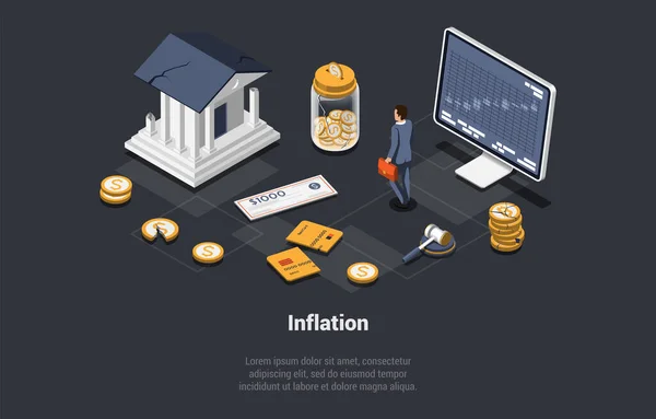 Global World Financial Crisis Concept Default Inflation Devaluation Stock Market — Vector de stock