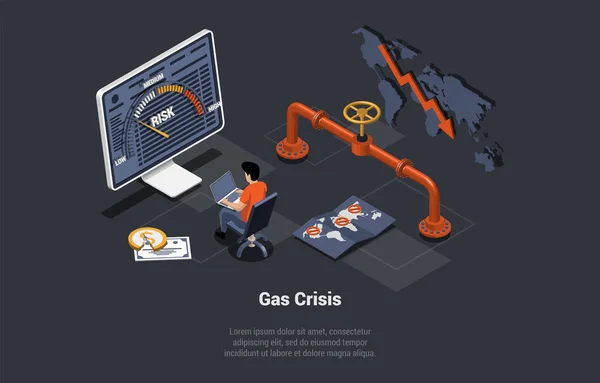 Natural Gas Crisis Embargo Default Economy Crisis Bankruptcy Trader Gas — Διανυσματικό Αρχείο