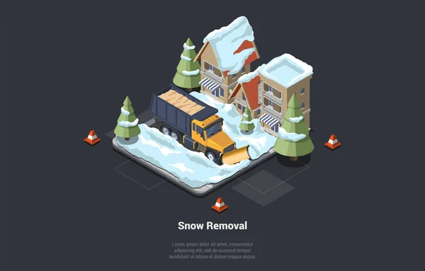 Concept Snow Removal Service Winter Highway Snowplow Truck Snow Cleaning — Vector de stock