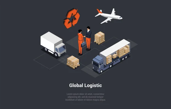 Global Logistics Business Air Cargo Land Transportation Maritime Shipping Freight — Vetor de Stock