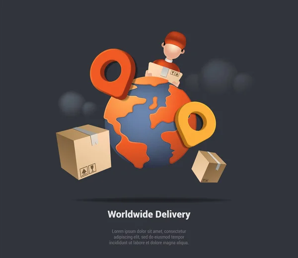Worldwide Online Fast International Delivery Service Home Office Worldwide Post — Image vectorielle