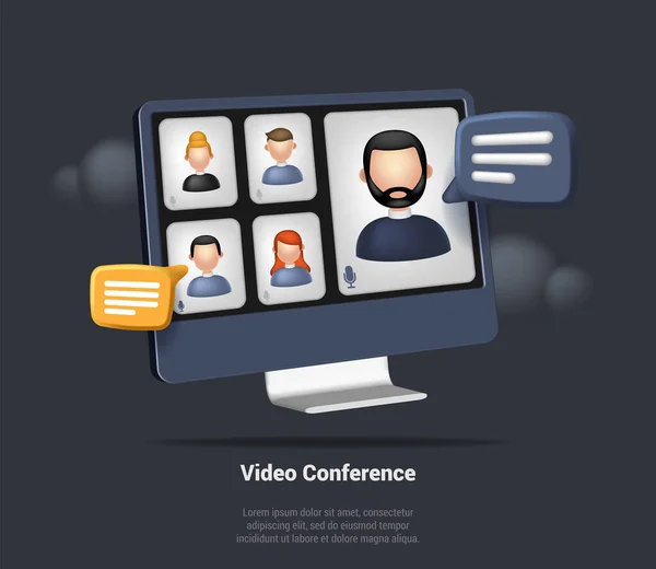 Concept Online Meeting Streaming Webinar Online Conference Virtual Conference Video — Stok Vektör