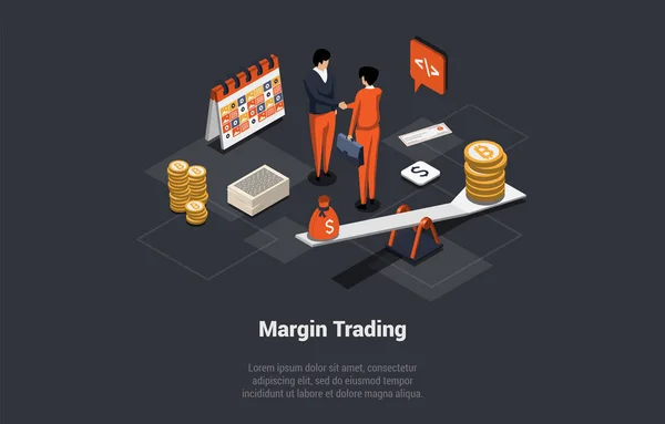 Margin Trading Risks Profits Concept Trader Client Fait Affaire Rentable — Image vectorielle