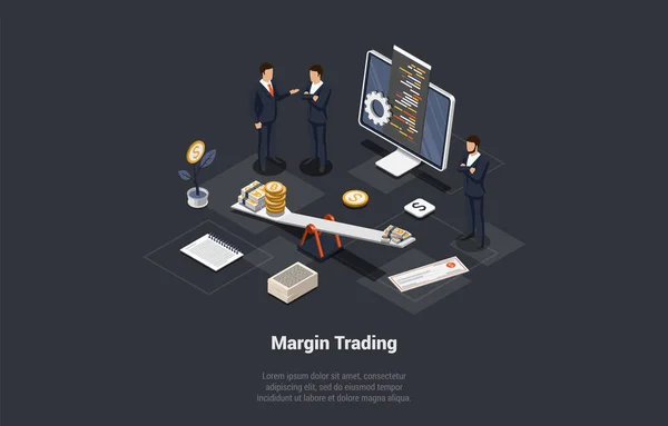 Margin Trading Risks Profits Concept Men Traders Made Profitable Deal — Stock Vector
