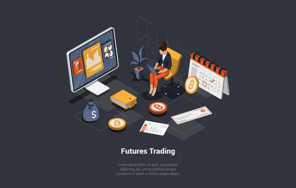 Futures Market Trading Binära Optioner Risk Och Vinstkoncept Aktiemäklare Analysera — Stock vektor