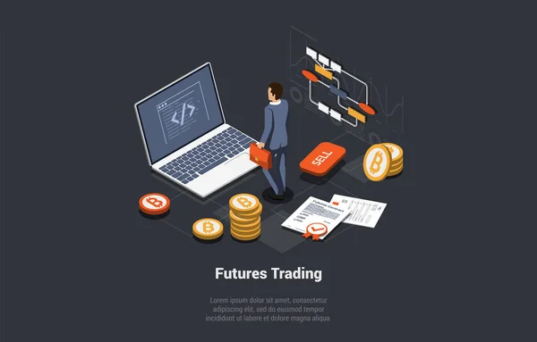 Futures Market Trading Opção Binária Riscos Lucros Negociador Faz Depósito — Vetor de Stock