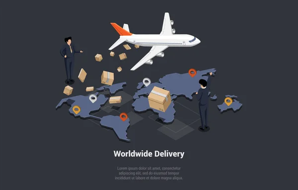 Worldwide Online Fast Air Delivery Service Home Office Concept International — Stok Vektör