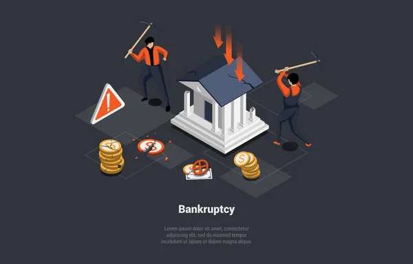 Bank Financial System Collapse Business Devaluation Unpaid Loan Pickaxk Destroy — 스톡 벡터