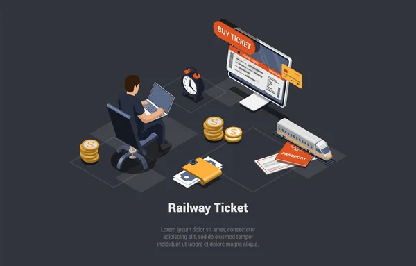Online Kauf Von Bahntickets Mobile App Reisen Mit Dem Zug — Stockvektor
