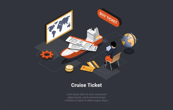 Online Cruise Biglietti Acquista Viaggiare Con Liner Concept Uomo Sta — Vettoriale Stock