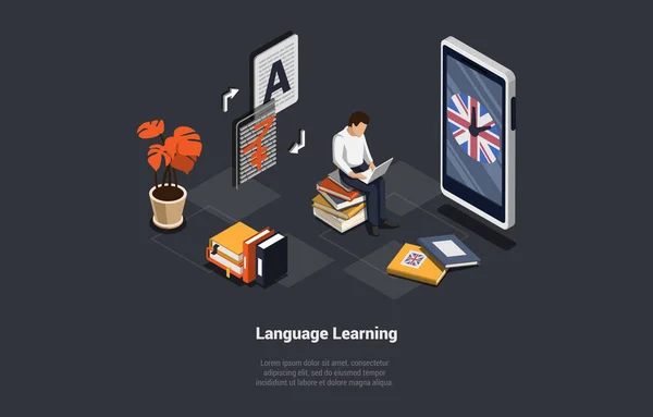 Lingua Impara App Studente Impara Lingua Straniera Nella Scuola Online — Vettoriale Stock