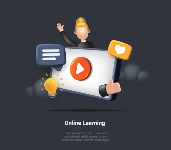 Konzept Der Distanz Online Learning Virtual Teacher Woman Avatar Auf — Stockvektor