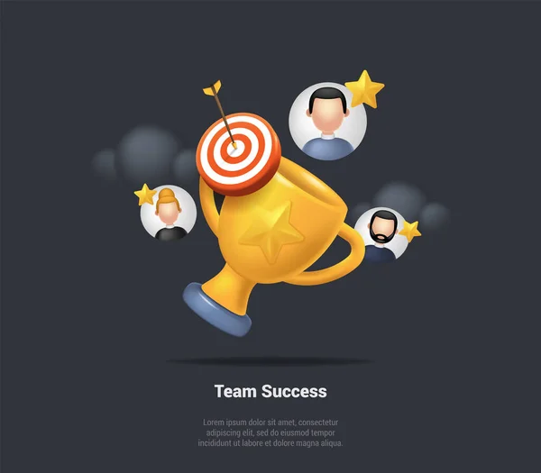 Team Success Concept Gold Champion Cup Avec Étoile Cible Parmi — Image vectorielle