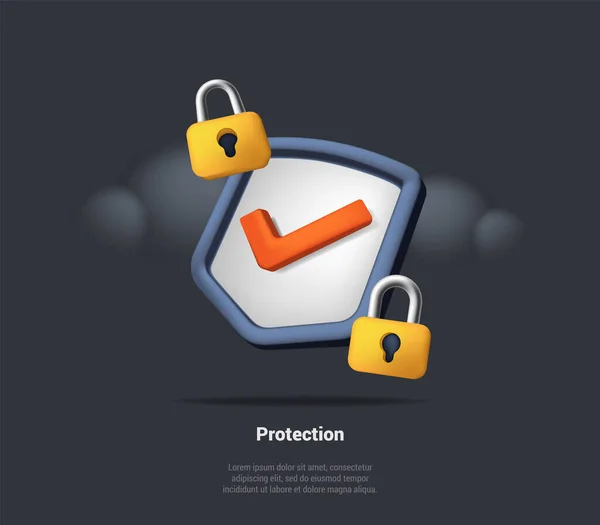 Αντίληψη Προστασίας Δεδομένων Render Shield Padlock Total Trasnaction Privacy Good — Διανυσματικό Αρχείο