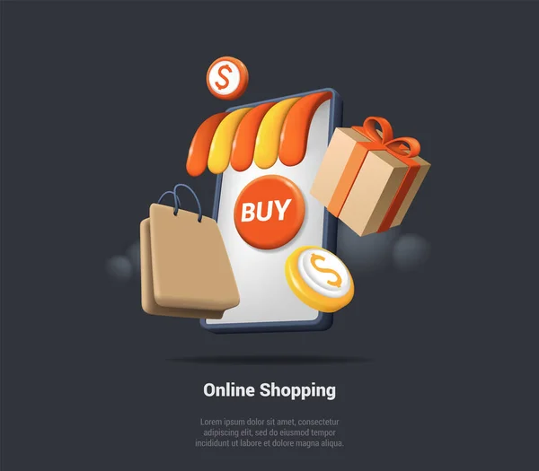 Online Shopping Application Smartphone 약자이다 스마트 Shopping Bag Delivery Hours 벡터 그래픽