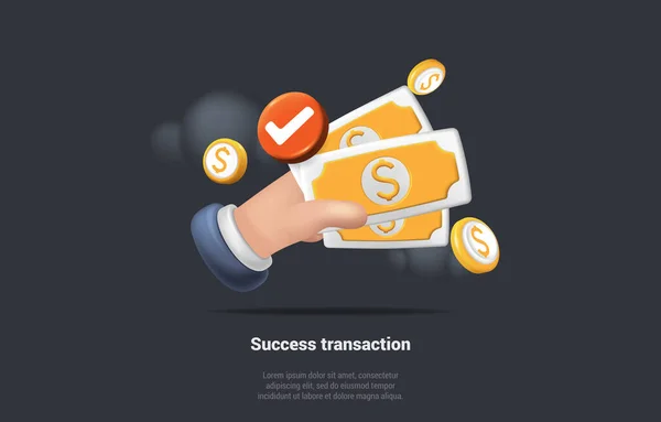 Έννοια Της Επιτυχίας Συναλλαγή Τραπεζικές Online Πληρωμές Χέρι Κρατά Χαρτονομίσματα — Διανυσματικό Αρχείο