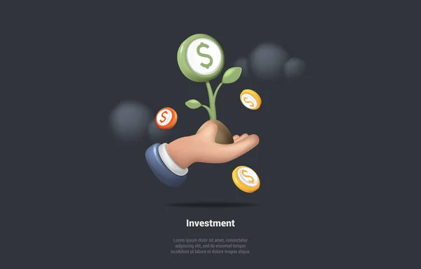 Концепція Інвестицій Збільшення Капіталу Рука Тримає Проросток Зеленої Рослини Символ — стоковий вектор