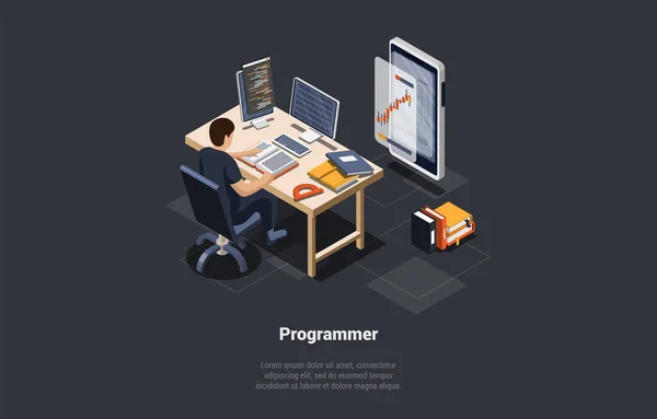 Proceso Codificación Desarrollo Software Programador Web Developer Coding App Para — Vector de stock