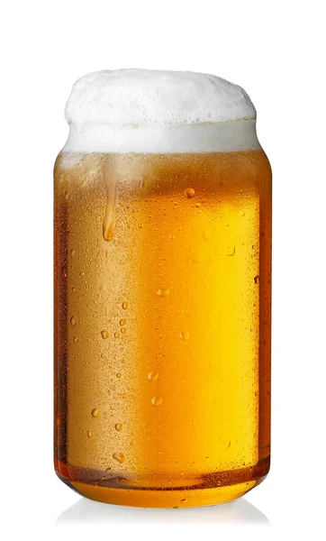 Koud Glas Licht Bier Met Schuim Geïsoleerd Witte Achtergrond — Stockfoto