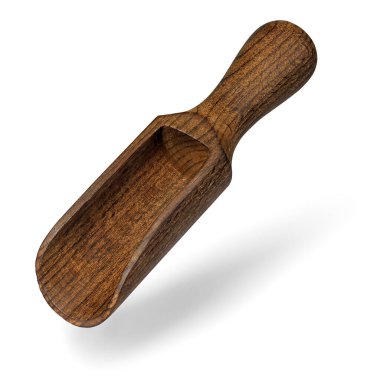 Koyu kahverengi boş ahşap kepçe beyaz arkaplanda izole