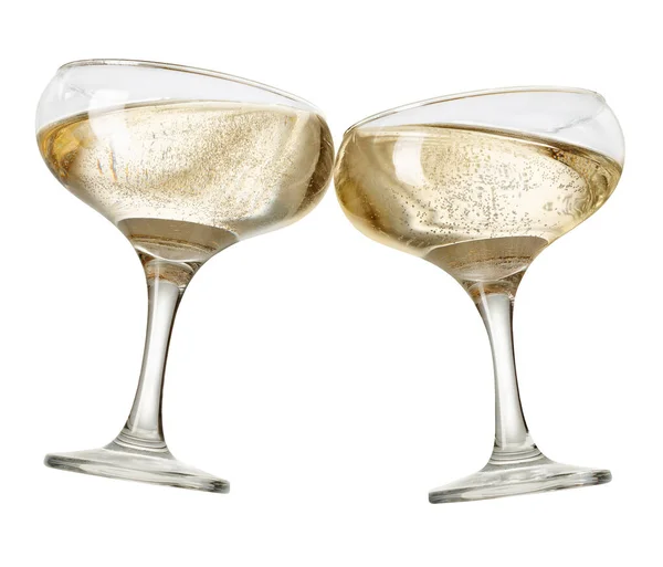 Дві Склянки Шампанського Роблять Тости Ізольовані Білому Тлі — стокове фото