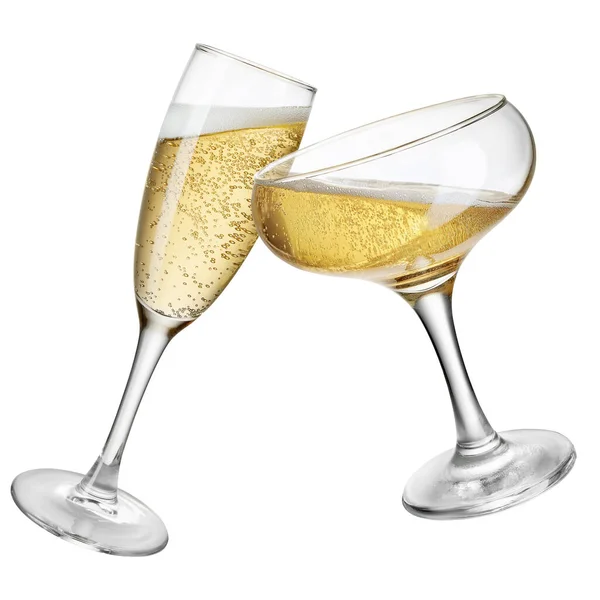 Deux Verres Champagne Faisant Des Toasts Isolés Sur Fond Blanc — Photo