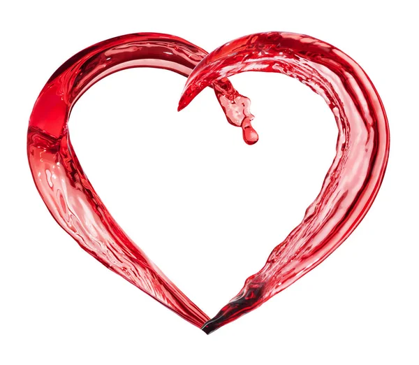 红葡萄酒或果汁在白底分离后形成的心形水花 — 图库照片#