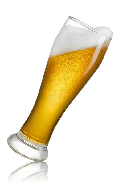 Склянка Легкого Пива Піною Ізольовано Білому Фоні Стокове Зображення