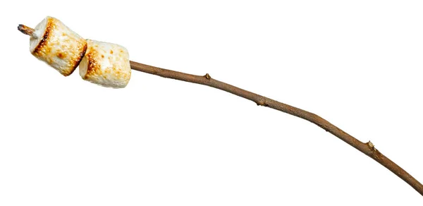 Two Toasted Marshmallows Wooden Stick Isolated White Background — Stock Photo, Image
