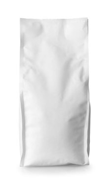 Dikey gıda ambalajı beyaz arka planda izole edilmiş, ürün ambalajlama tasarımını profesyonel ve zarif bir şekilde sergilemek için ideal bir tuval sunuyor. Ön görünüm