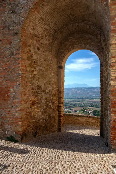 Brick arch of an ancient fortress in Italy, Montepagano, roseto degli Abruzzi, beautiful view, travel in Europe, family tourism, attractions