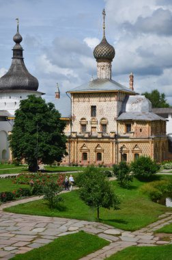 Kilisenin güzel manzarası. Büyük Rostov, Yaroslavl bölgesi, Rusya 'ya seyahat.