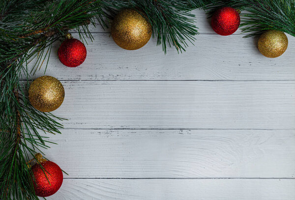 Christmas decoration over white wooden background