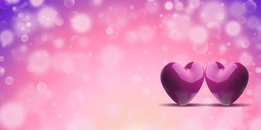 Sevgililer Günü için şenlikli bir geçmiş. Çok renkli Işıltılı İki Kalp ve Işıltılı Arkaplan ve Işıltılı ve Bokeh. Sevgililer Günü kavramı.
