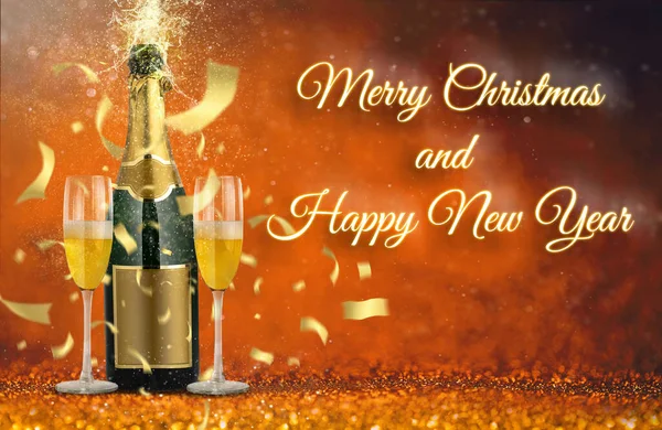 圣诞快乐 新年快乐 举杯庆祝 还有香槟酒庆祝 — 图库照片