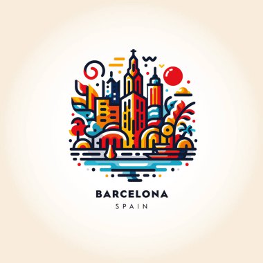 Barcelona Skyline: Renkli Soyut Ilık Ton Tonu Vektör İllüstrasyonu