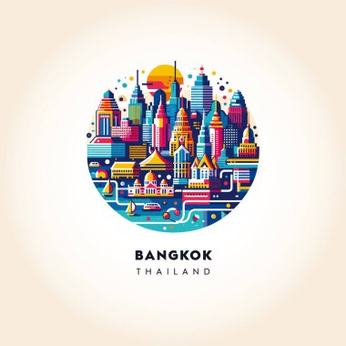 Bangkok City Vibrance: Tayland 'ın başkentinin Renkli Çember Vektör İllüstrasyonu