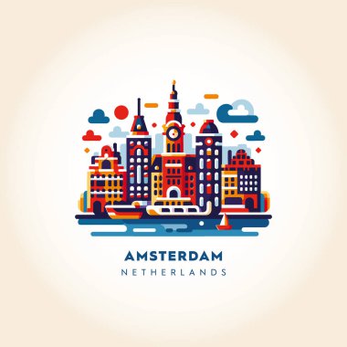 Amsterdam Skyline: Renkli Soyut Vektör İllüstrasyonu